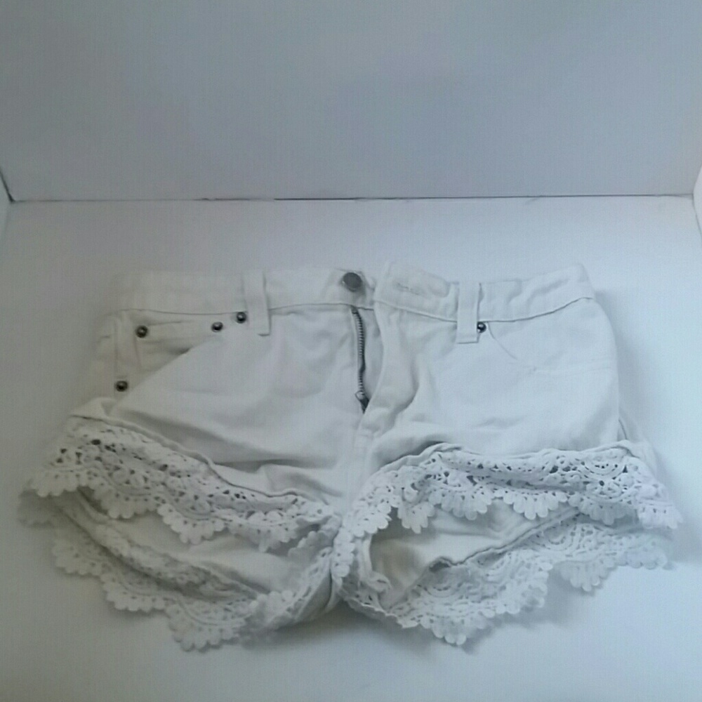 White, lace trim, jean shorts